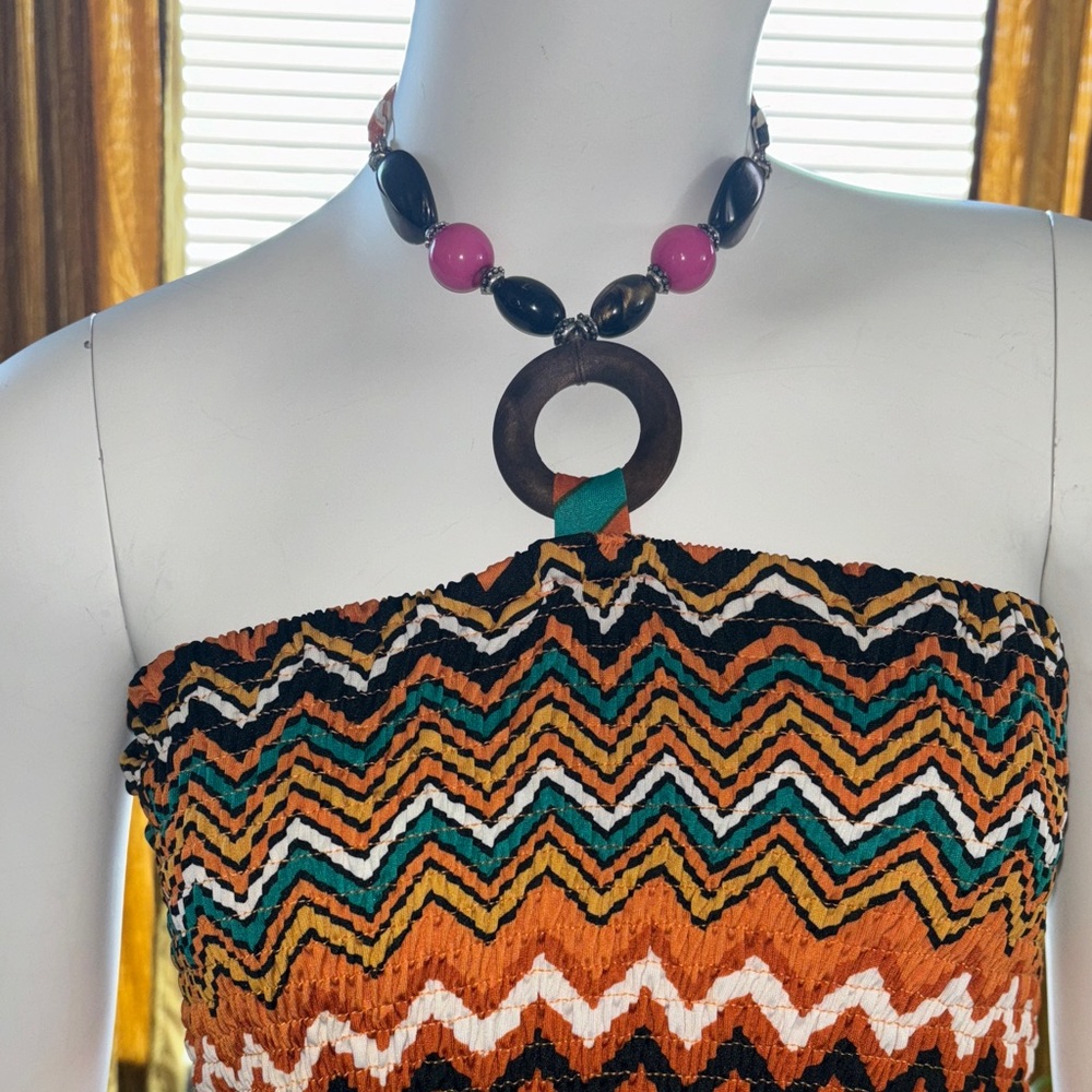 Magic Strapless Chevron Maxi Dress in Orange, Teal, Black, White - Picture 4 of 14